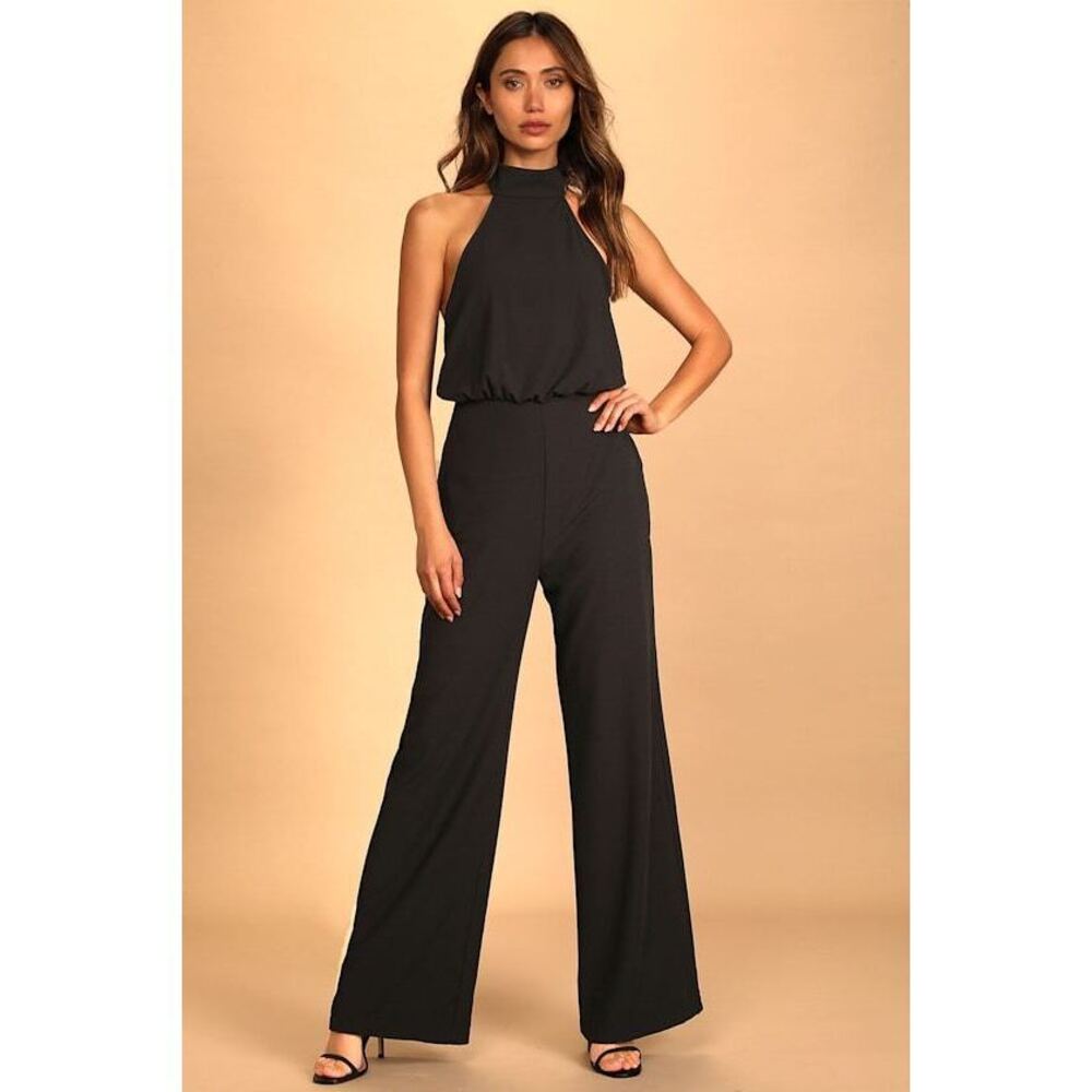 Lulus Moment For Life Black Halter Jumpsuit - Size L